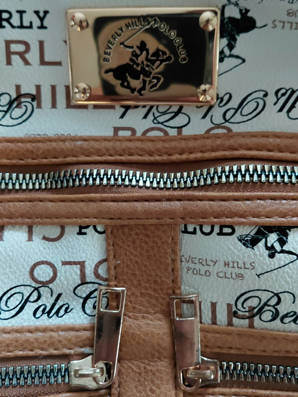 Beverly Hills Polo Club Tan & White Logo Tote Bag - Picture 2 of 7